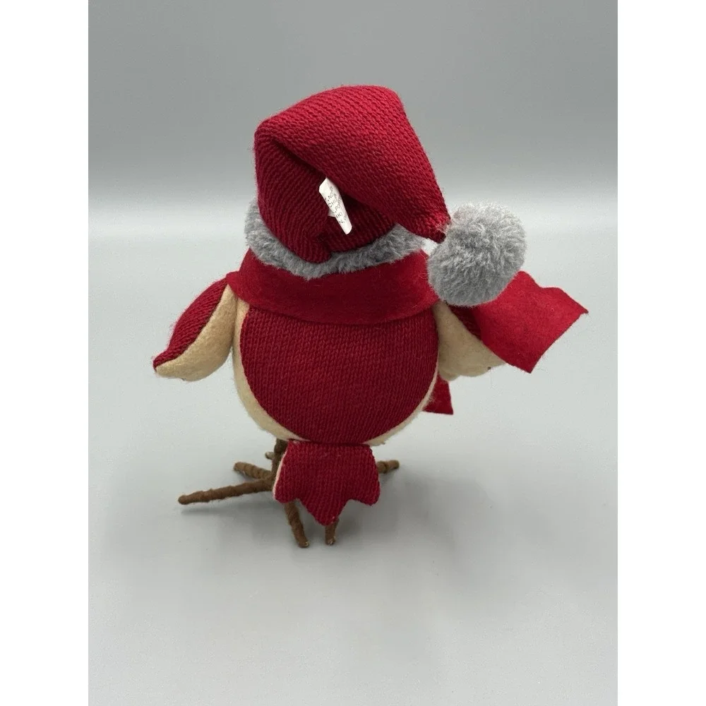 Holiday Bird In Christmas Santa Hat Cap Scarf 7 Inch Figurine Standing